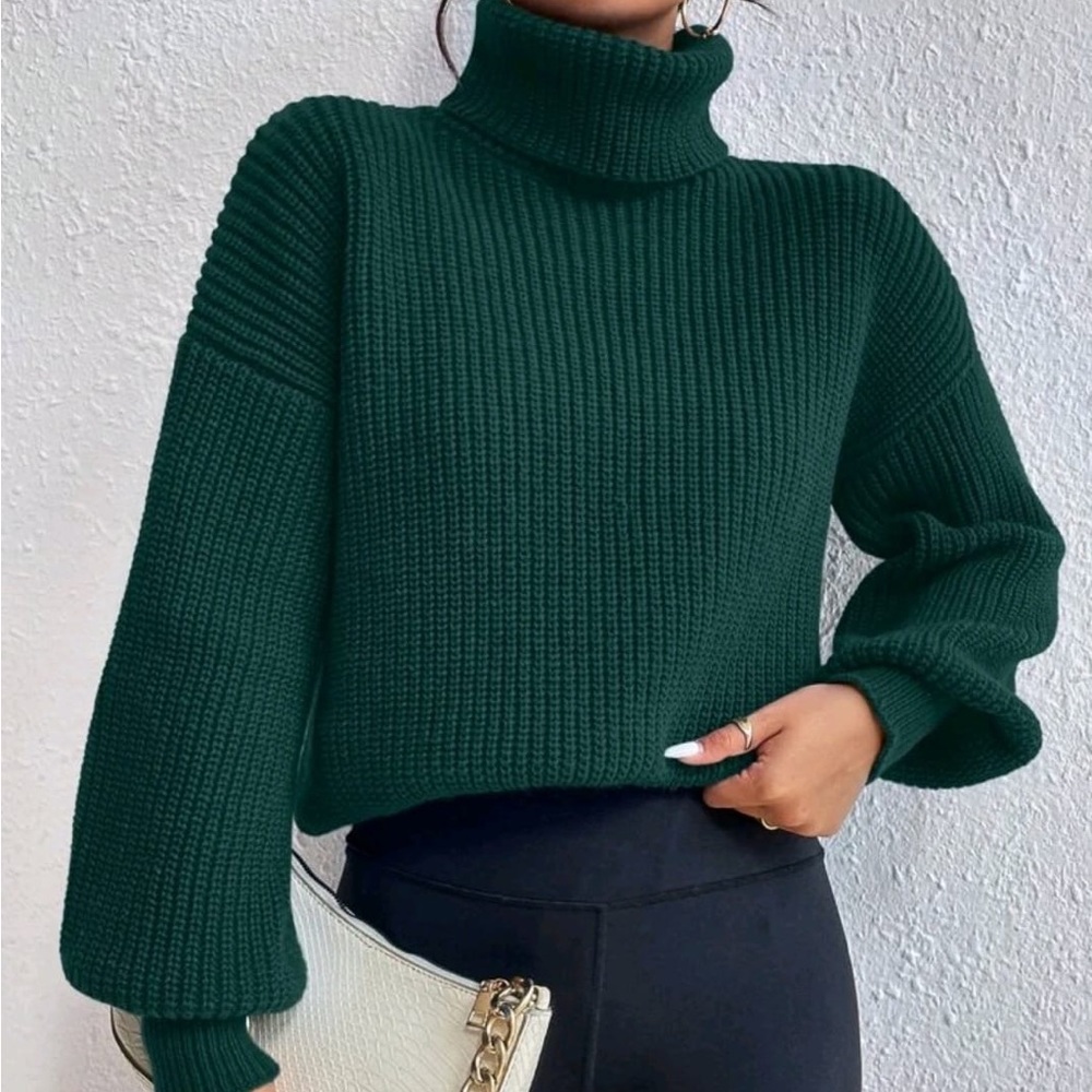 Green Turtlesnexk drop shoulder sweater